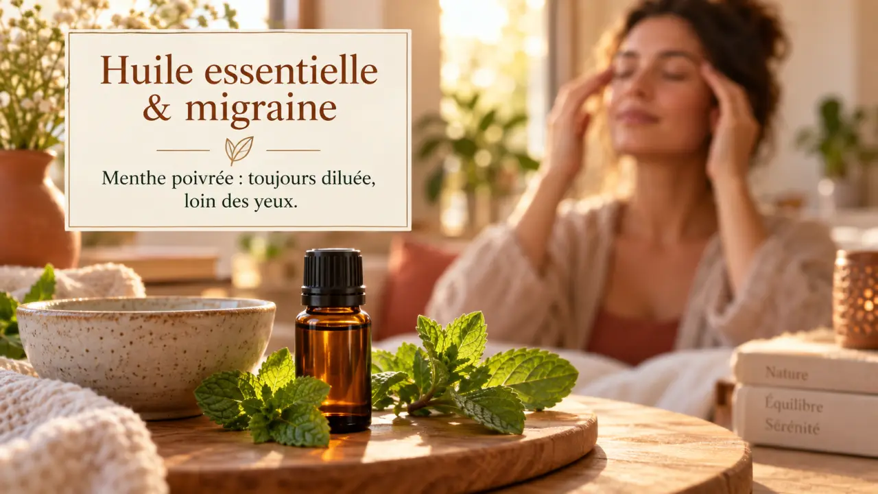 Huile essentielle et migraine : la menthe poivrée s’utilise diluée, loin des yeux