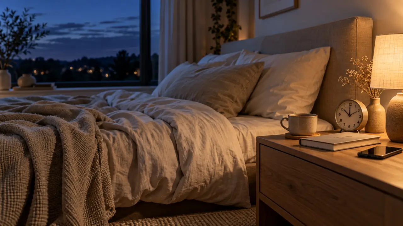 Chambre minimaliste à la lumière douce, propice au repos et au sommeil