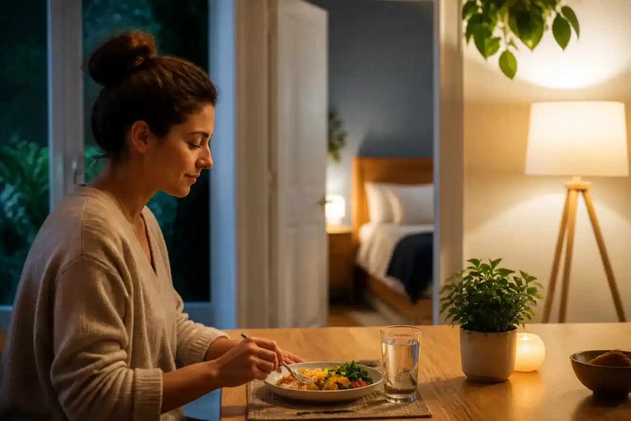 Composition minimaliste avec herbes séchées, bol de céramique et lumière douce