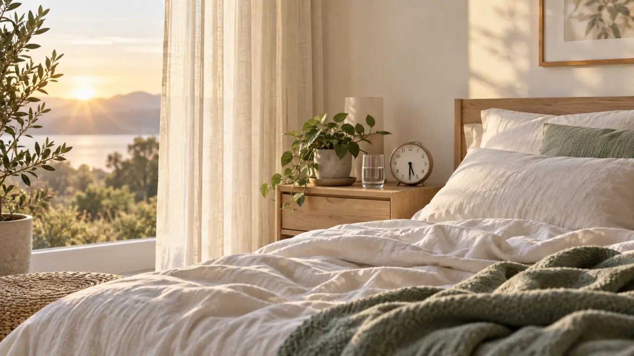 Chambre douce et lumineuse évoquant un réveil naturel au rythme du jour