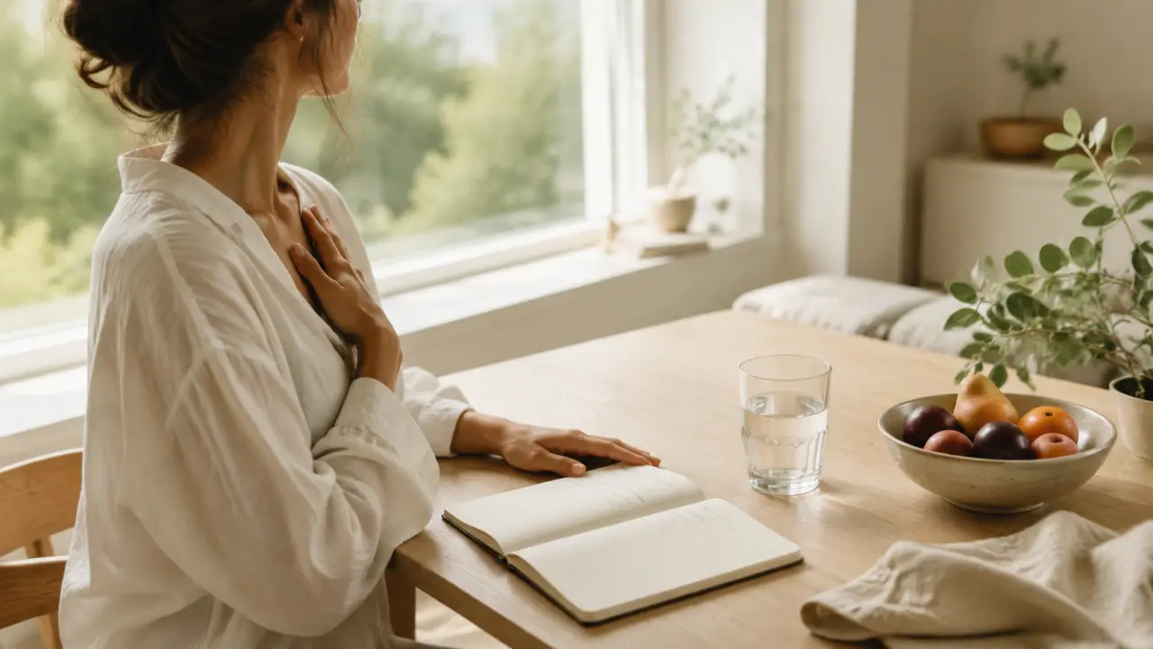 Rituel matinal doux dans une atmosphère naturelle et minimaliste