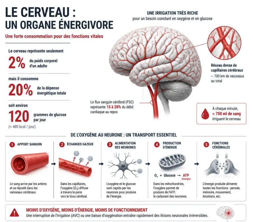 Schéma de l'oxygénation et de l'énergie cérébrale pour une meilleure santé cognitive